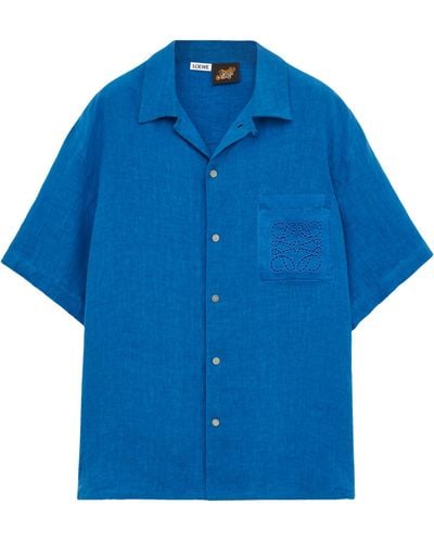 Loewe X Paula's Ibiza Linen Logo Short-sleeve Shirt - Blue