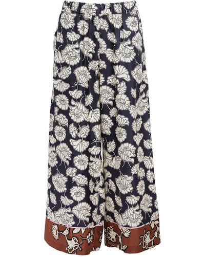 Weekend by Maxmara Silk Floral Relaxed Pants - White