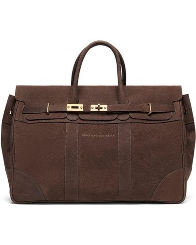 Brunello Cucinelli Nubuck Country Holdall Bag - Brown