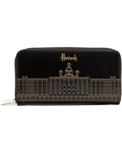 Harrods Gold Outline Building Long Wallet - Black