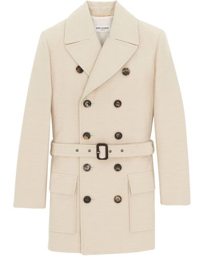 Saint Laurent Wool-blend Overcoat - Natural