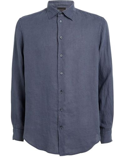 Emporio Armani Garment-dyed Linen Shirt - Blue