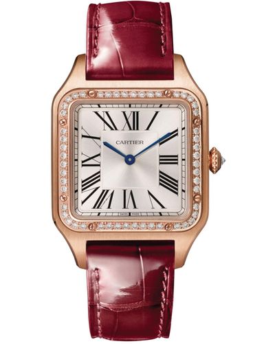 Cartier Rose Gold And Diamond Santos-dumont Large Watch 43.5mm - Red