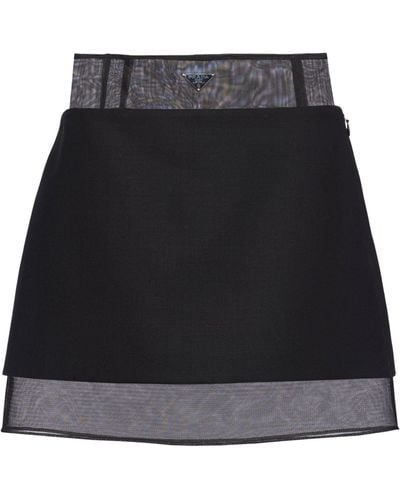 Prada Logo-plaque Wool Miniskirt - Black