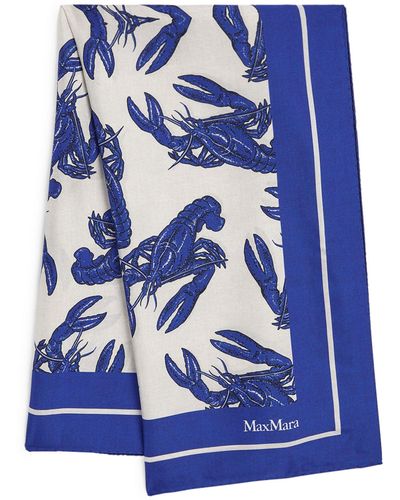 Max Mara Silk Lobster Print Scarf - Blue