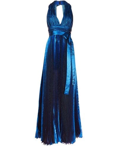 Elie Saab Metallic Pleated Gown - Blue