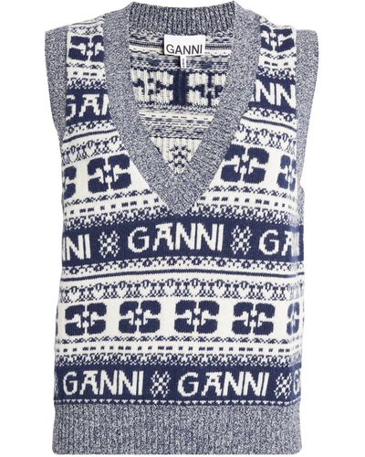 Ganni Wool-blend Logo Sweater Vest - Blue