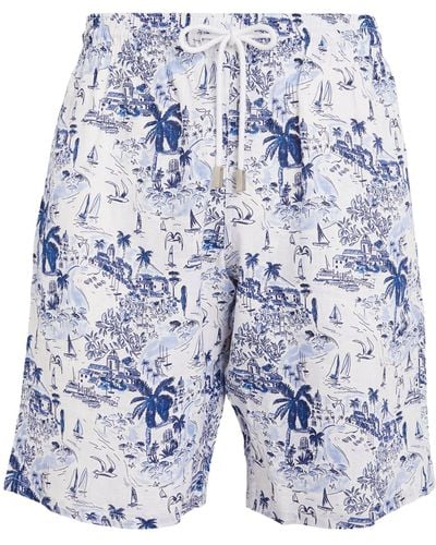 Vilebrequin Linen Riviera Print Shorts - Blue