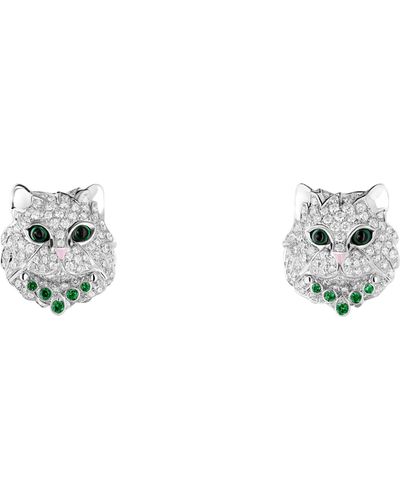 Boucheron White Gold, Diamond And Tsavorite Animaux De Collection Wladimir The Cat Earrings