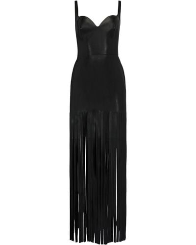Alexander McQueen Leather Fringed Pencil Dress - Black