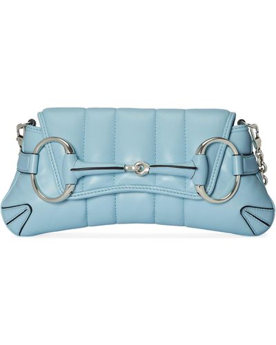 Gucci Small Leather Horsebit Chain Shoulder Bag - Blue