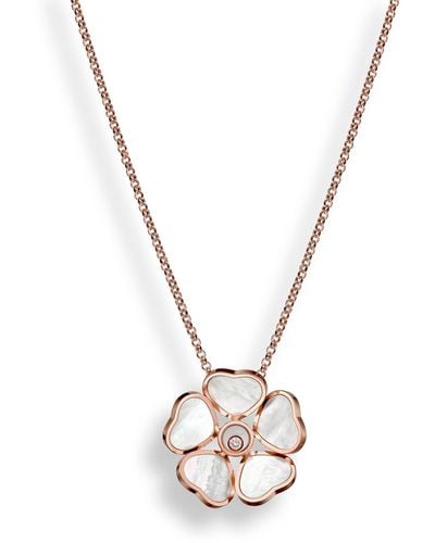 Chopard Rose Gold And Diamond Happy Heart Flower Pendant - Metallic