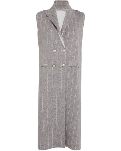 D.exterior Longline Striped Waistcoat - Grey