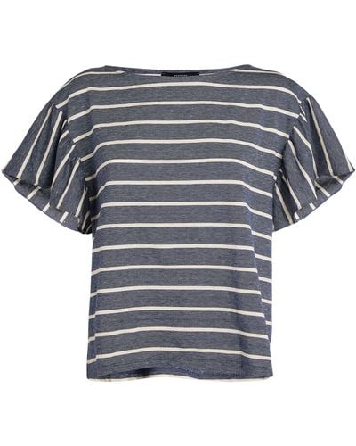 Weekend by Maxmara Striped Gathered-sleeve T-shirt - Gray