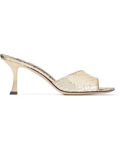 Jimmy Choo Val 70 Metallic Leather Mules - Natural