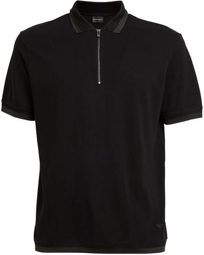 Emporio Armani Zip-up Polo Shirt - Black