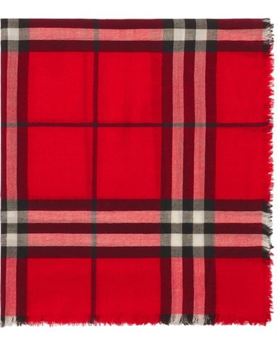 Burberry Wool Check Scarf - Red