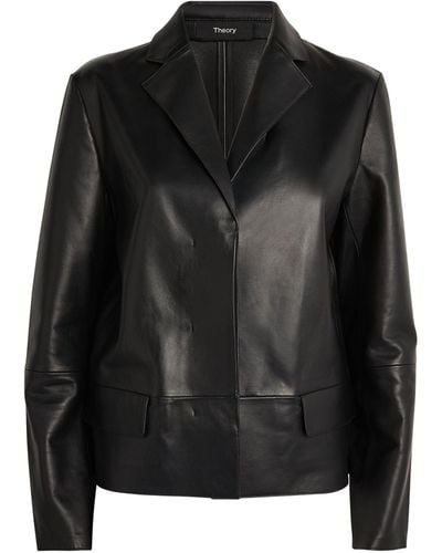 Theory Leather Cropped Blazer - Black