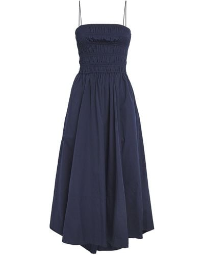 Polo Ralph Lauren Cotton Shirred Midi Dress - Blue