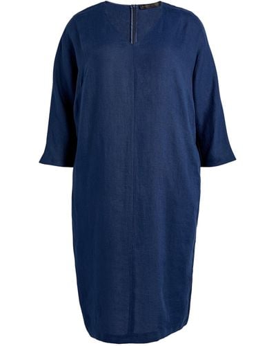 Marina Rinaldi Linen Tunic Midi Dress - Blue