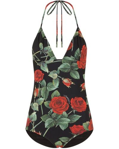 Dolce & Gabbana Rose Print Swimsuit - Green