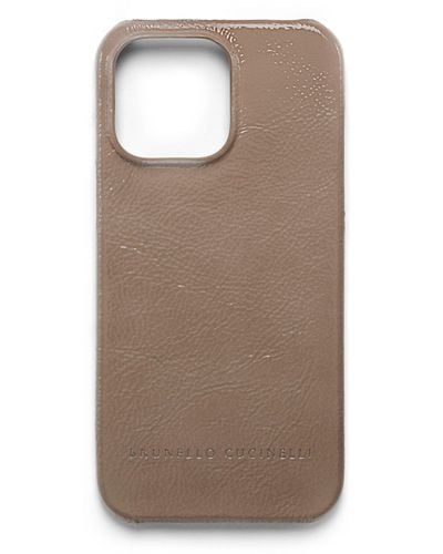 Brunello Cucinelli Sleek Leather Iphone 14 Pro Case - Brown