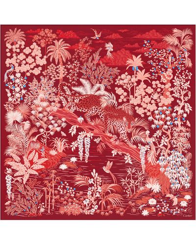 Cartier Silk Panther Scarf - Red
