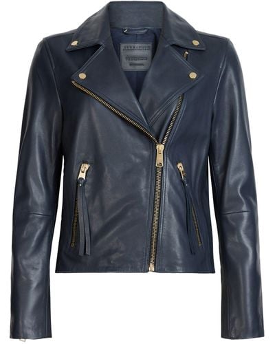 AllSaints Leather Dalby Biker Jacket - Blue
