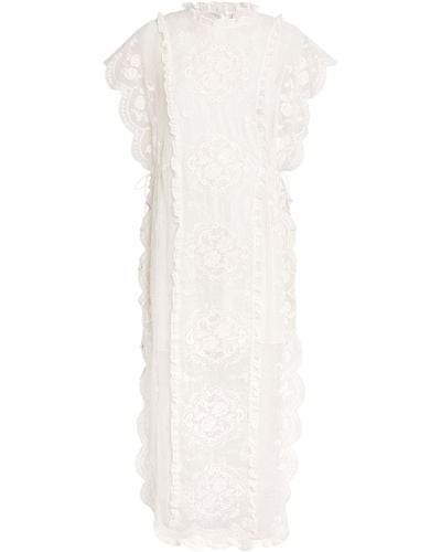 Zimmermann Ramie Alight Drawstring Midi Dress - White