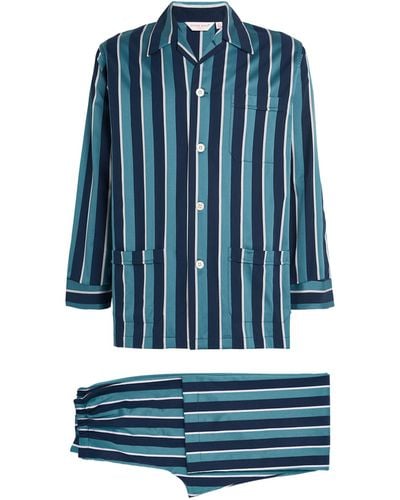 Derek Rose Classic Stripe Pajama Set - Blue