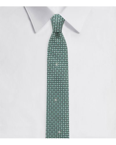 Dolce & Gabbana Silk Patterned Logo Tie - Green