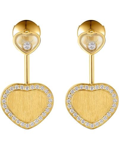 Chopard Yellow Gold And Diamond Happy Hearts Golden Hearts Earrings - Metallic