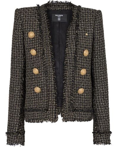 Balmain Tweed Collarless Jacket - Black