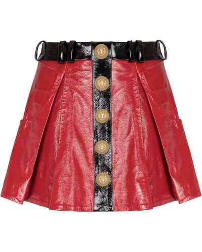 Balmain Lambskin Two-tone Mini Skirt - Red