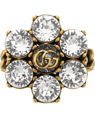 Gucci Crystal Double G Ring - White