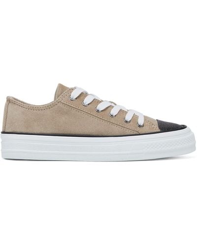 Brunello Cucinelli Suede Embellished-panel Trainers - White