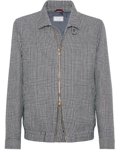 Brunello Cucinelli Prince Of Wales Bomber Jacket - Grey