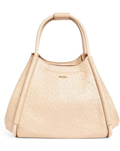 Max Mara Small Leather Ostrich-embossed Marine Top-handle Bag - Natural