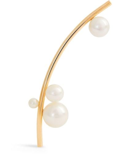 Sophie Bille Brahe Yellow Gold And Pearl Stellari Perle Single Left Earring - White