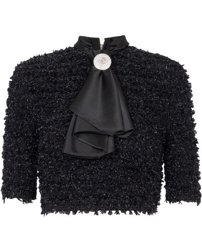 Balmain Textured-tweed Crop Top - Black