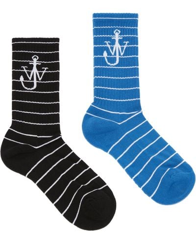 JW Anderson Cotton-blend Striped Logo Socks (pack Of 2) - Blue