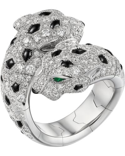Cartier White Gold, Diamond, Emerald And Onyx Panthère De Ring - Metallic