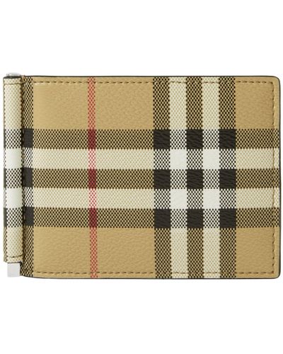Burberry Check Money Clip Bifold Wallet - Natural