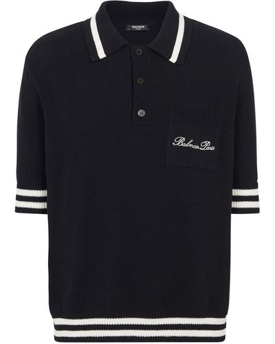 Balmain Cotton-blend Signature Polo Shirt - Black