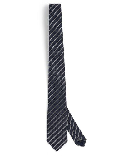 Emporio Armani Silk Woven Double-stripe Tie - Blue