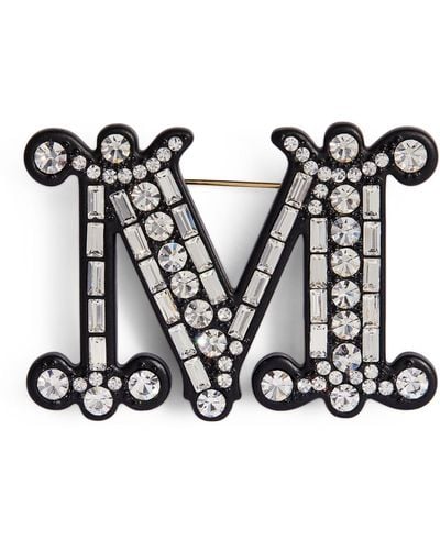 Max Mara Crystal-embellished Monogram Brooch - White