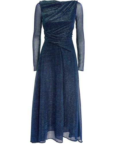 Talbot Runhof Metallic Draped Midi Dress - Blue