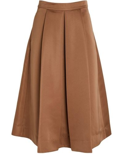 MAX&Co. Satin Pleated Midi Skirt - Brown