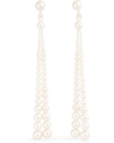 Sophie Bille Brahe Yellow Gold And Pearl Peggy Opera Drop Earrings - White