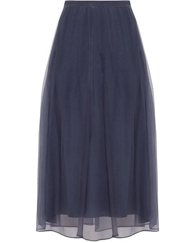 Brunello Cucinelli Silk Midi Skirt - Blue